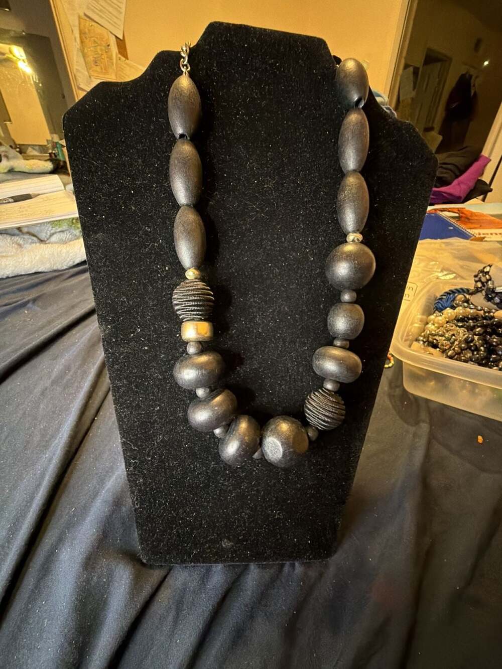 Chico's Black Wood Chunky Statement Necklace